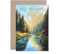 Tarjeta de cumpleaños sincera para Pop, cálidos deseos para pop, paisaje escénico de río con reflejo de cielo vibrante, día del padre, 5 x 7 pulgadas, sobre incluido