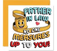 Tarjeta de cumpleaños sincera para suegro - No One Measures Up to You - Cinta métrica divertida y diseño de corazón, día del padre - 145 mm cuadrada, sobre incluido