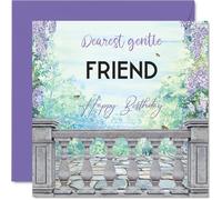 Tarjeta de cumpleaños sincera para un amigo, un cálido deseo para un amigo suave, diseño floral sereno en tonos morados y azules, cuadrada de 145 mm, sobre incluido