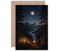 Tarjeta de cumpleaños sincera - Trae el aire libre en - Tranquil escena de camping bajo un cielo nocturno estrellado - Una opción pacífica para los amantes de la naturaleza - 5 x 7 pulgadas, sobre