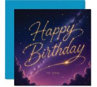 Tarjeta de cumpleaños sincera - Wish upon Sparkling Stars - Magical Galaxy Night Sky con escritura brillante - Una forma de ensueño de enviar alegría de cumpleaños - Cuadrado de 145 mm, sobre incluido