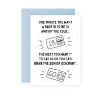 Tarjeta de cumpleaños sobre el envejecimiento, tarjeta de identificación para entrada al club o para personas mayores, bromas para amigos, familia, hermana, hermano, colega, mamá, papá, tía, tío