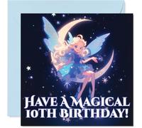 Tarjeta de cumpleaños - Sprinkle Some Birthday Sparkle - Hada caprichosa posada en una luna creciente con estrellas centelleantes - cuadrado de 145 mm, sobre incluido