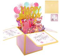 Tarjeta de cumpleaños, Tarjeta de cumpleaños 3D Pop-Up Happy Birthday, Tarjeta plegable hecha a mano con sobre, Regalo de cumpleaños para esposa, novia, hombres y amigos - Oro rosa 18 x19 cm