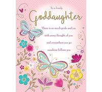 Tarjeta de cumpleaños tradicional para ahijada - 20,3 x 15,2 cm - Piccadilly Greetings, color rosa