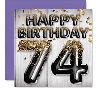 Tarjeta de cumpleaρos 74 para hombres - Globos con purpurina negra y dorada - Tarjetas de feliz cumpleaρos para hombre de 74 aρos Papα Bisabuelo