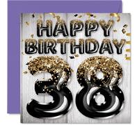 Tarjeta de cumpleaρos nϊmero 38 para hombres Globos con purpurina negra y dorada Tarjetas de feliz cumpleaρos para hombre de 38 aρos, amigo,