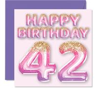 Tarjeta de cumpleaρos nϊmero 42 para mujer, globos con purpurina rosa y morado, tarjetas de feliz cumpleaρos para mujer de 42 aρos, mamα, prima,