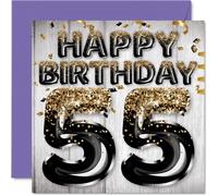 Tarjeta de cumpleaρos nϊmero 55 para hombres Globos con purpurina negra y dorada Tarjetas de feliz cumpleaρos para hombre de 55 aρos Papα Pap