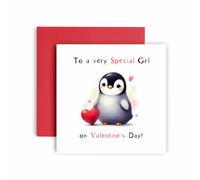 Tarjeta de da de San Valentn de Huxters para una chica muy especial de San Valentn Da Linda Tarjeta de alma gemela de pingino para novia - 14.8