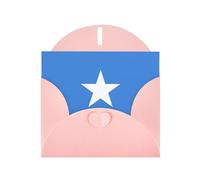 Tarjeta de día festivo horizontal de la bandera somalí con sobre rosa en forma de corazón y escribe varios saludos navideños