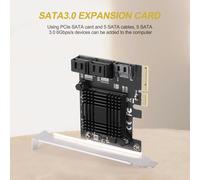 Tarjeta de expansión controladora SATA III de 5 puertos para PCIE a 6 Gbps, adaptadora para chasis de computadora JMB585 con 5 cables.