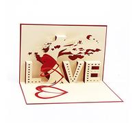 Tarjeta de felicitación 3D, de Medigy, para San Valentín, boda, aniversario, diseño árbol Love, color rosso