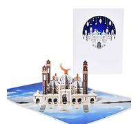 Tarjeta de felicitación 3D de mezquita con sobre, Eid, tarjeta de mensaje festivo para Eid, nota religiosa de vacaciones
