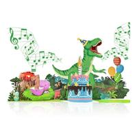 Tarjeta de felicitación 3D desplegable de 7º cumpleaños con luz y música, tarjeta de dinosaurio para niño, sobrino, nieto, hijo, niño pequeño, con sobre, tarjeta de mensaje, ábrelo y reproduce