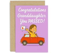 Tarjeta de felicitación alentadora para la prueba de conducción de nieta, regalo con texto en inglés "You Passed!", diseño brillante y alegre, conductor de aprendizaje, interior en blanco con sobre