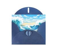 Tarjeta de felicitación azul con diseño de cuadros en blanco y perlas, hermoso bloque de notas en blanco VVXBHGR, patrón de ondas rodantes