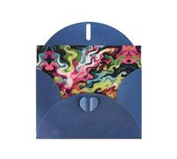 Tarjeta de felicitación azul con diseño de cuadros en blanco y perlas, hermoso bloque de notas en blanco VVXBHGR, patrón de ondas coloridas rodantes