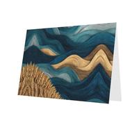 Tarjeta de felicitación azul con diseño de cuadros en blanco y perlas, hermoso bloque de notas en blanco VVXBHGR, patrón de ondas en el campo de trigo