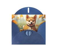 Tarjeta de felicitación azul con diseño de cuadros en blanco y perlas, hermoso bloque de notas en blanco VVXBHGR Shiba Inu a bordo