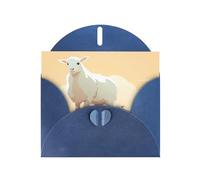 Tarjeta de felicitación azul con diseño de cuadros en blanco y perlas, hermoso bloque de notas en blanco VVXBHGR, patrón de ovejas