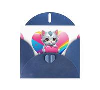 Tarjeta de felicitación azul DLXW Kitten's Love Rainbow Pattern para Navidad, cumpleaños infantil, día de San Valentín, aniversario de boda e invitación a fiesta