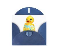 Tarjeta de felicitación azul DLXW Little Yellow Duck on the Easter Egg Pattern para Navidad, cumpleaños infantil, día de San Valentín, aniversario de boda e invitación a fiesta
