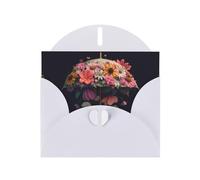 Tarjeta de felicitación blanca con diseño de cuadros en blanco y perlas, hermoso bloque de notas en blanco VVXBHGR con pétalos en un paraguas