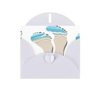 Tarjeta de felicitación blanca con diseño de huellas grandes en la playa para Navidad, cumpleaños infantil, día de San Valentín, aniversario de boda e invitación a fiestas