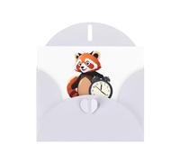 Tarjeta de felicitación blanca con diseño de panda rojo DLXW con un reloj para Navidad, cumpleaños infantil, día de San Valentín, aniversario de boda e invitación a fiesta
