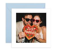 Tarjeta de felicitación con diseño de corazón de pizza "Just Married" para pareja, novia y novio, recién casados, amigos, hermano, hermana, mejor amigo, mejor amiga, día de boda, viene con pegatinas