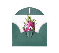 Tarjeta de felicitación con diseño de dibujos animados WHJSHOP de color verde oscuro, impresión de fruta del dragón, papel nacarado de alta gama, doble cara, efecto perlado, hebilla de amor, sobre de