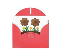 Tarjeta de felicitación con diseño de flores rojas plantadas en estiércol de vaca, papel nacarado de alta gama, doble cara, efecto perlado, hebilla de amor, sobre de papel perlado
