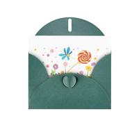 Tarjeta de felicitación con diseño de piruleta chupando luciérnagas, color verde oscuro, papel nacarado de doble cara, con hebilla de amor, sobre de papel perlado