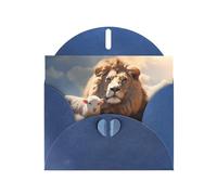 Tarjeta de felicitación con estampado de cordero de JKIEGOQ azul con un león en las nubes, 10 x 15 cm, para Navidad, día de San Valentín, boda, tarjetas de invitación a fiestas