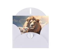 Tarjeta de felicitación con estampado de cordero JKIEGOQ blanco con un león en las nubes, 10 x 15 cm, para Navidad, día de San Valentín, boda, tarjetas de invitación a fiestas