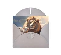 Tarjeta de felicitación con estampado de cordero JKIEGOQ gris con un león en las nubes, 4 x 6 pulgadas para Navidad, día de San Valentín, boda, tarjetas de invitación a fiestas