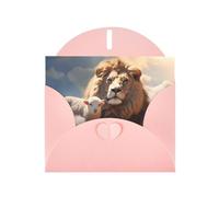 Tarjeta de felicitación con estampado de cordero JKIEGOQ rosa con un león en las nubes, 10 x 15 cm, para Navidad, día de San Valentín, boda, tarjetas de invitación a fiestas