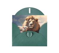 Tarjeta de felicitación con estampado de cordero JKIEGOQ verde oscuro con un león en las nubes, 4 x 6 pulgadas para Navidad, día de San Valentín, boda, tarjetas de invitación a fiestas