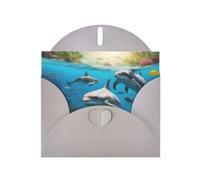 Tarjeta de felicitación con estampado de delfines, tortugas marinas, tiburones, pulpos, corales, tarjeta en blanco con sobre, diseños únicos para invitaciones a festivales