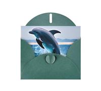 Tarjeta de felicitación con estampado de delfines WHJSHOP Jumping Up Dolphins - Papel nacarado de alta gama, doble cara, efecto perlado, hebilla de amor, sobre de papel perlado