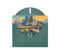 Tarjeta de felicitación con estampado de dibujos animados WHJSHOP de Austin Texas, color verde oscuro, papel nacarado de doble cara, con hebilla de amor, sobre de papel perlado