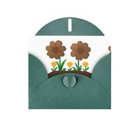 Tarjeta de felicitación con estampado de flores WHJSHOP verde oscuro plantadas en estiércol de vaca, papel nacarado de alta gama, doble cara, efecto perlado, hebilla de amor, sobre de papel perlado