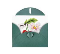 Tarjeta de felicitación con estampado de flores y cerezas WHJSHOP verde oscuro, papel nacarado de doble cara, con hebilla de amor, sobre de papel perlado