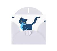 Tarjeta de felicitación con estampado de gato azul YYHWHJDE blanco moviendo su cola de 6 x 4 pulgadas, diseño moderno y único para varias ocasiones
