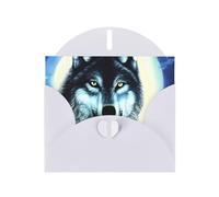 Tarjeta de felicitación con estampado de lobo WHJSHOP blanco bajo la luna - Papel nacarado de alta gama, doble cara, efecto perlado, hebilla de amor, sobre de papel perlado