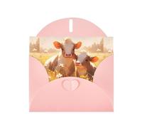 Tarjeta de felicitación con estampado de ternero de YYHWHJDE rosa en el campo de trigo de 15,2 x 10,2 cm, diseño moderno y único para varias ocasiones