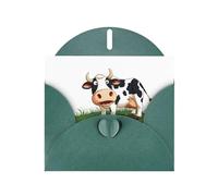 Tarjeta de felicitación con estampado de vaca WHJSHOP de color verde oscuro con estampado de hierba - Papel nacarado de alta gama, doble cara, efecto perlado, hebilla de amor, sobre de papel perlado