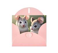 Tarjeta de felicitación con estampado de WHJSHOP Mouse in Love, papel nacarado de alta gama, doble cara, efecto perlado, hebilla de amor, sobre de papel perlado