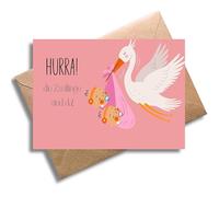 Tarjeta de felicitación con sobre, bonita tarjeta de felicitación para el nacimiento de las niñas gemelas "¡Hurra! Los gemelos están aquí!", bonita tarjeta de regalo para embarazo, nacimiento,